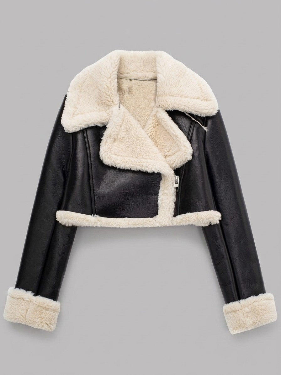 Gradara Women's Cropped Aviator Jacket — blackwhite — packshot