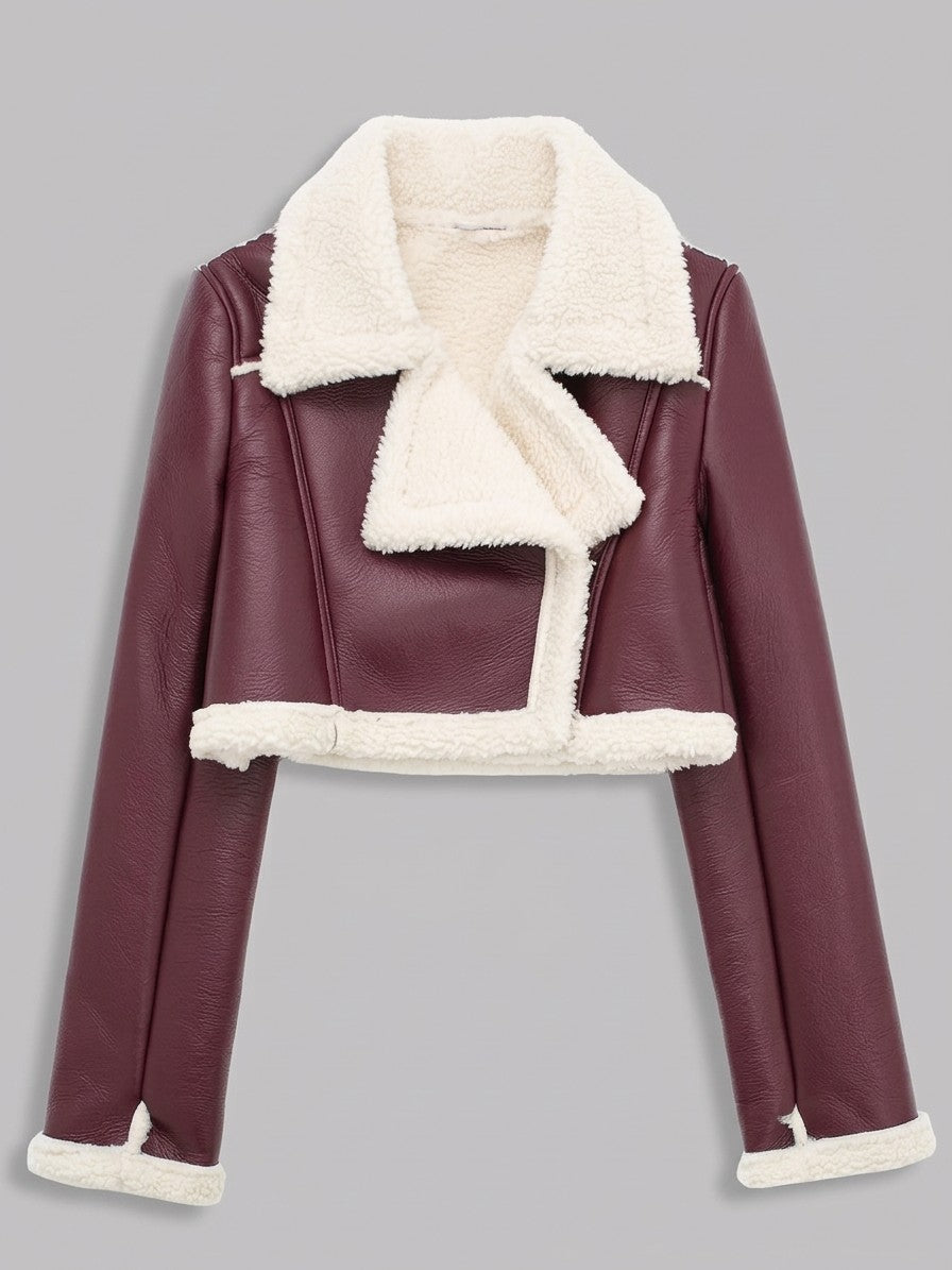 Gradara Women's Cropped Aviator Jacket — burgundy — packshot