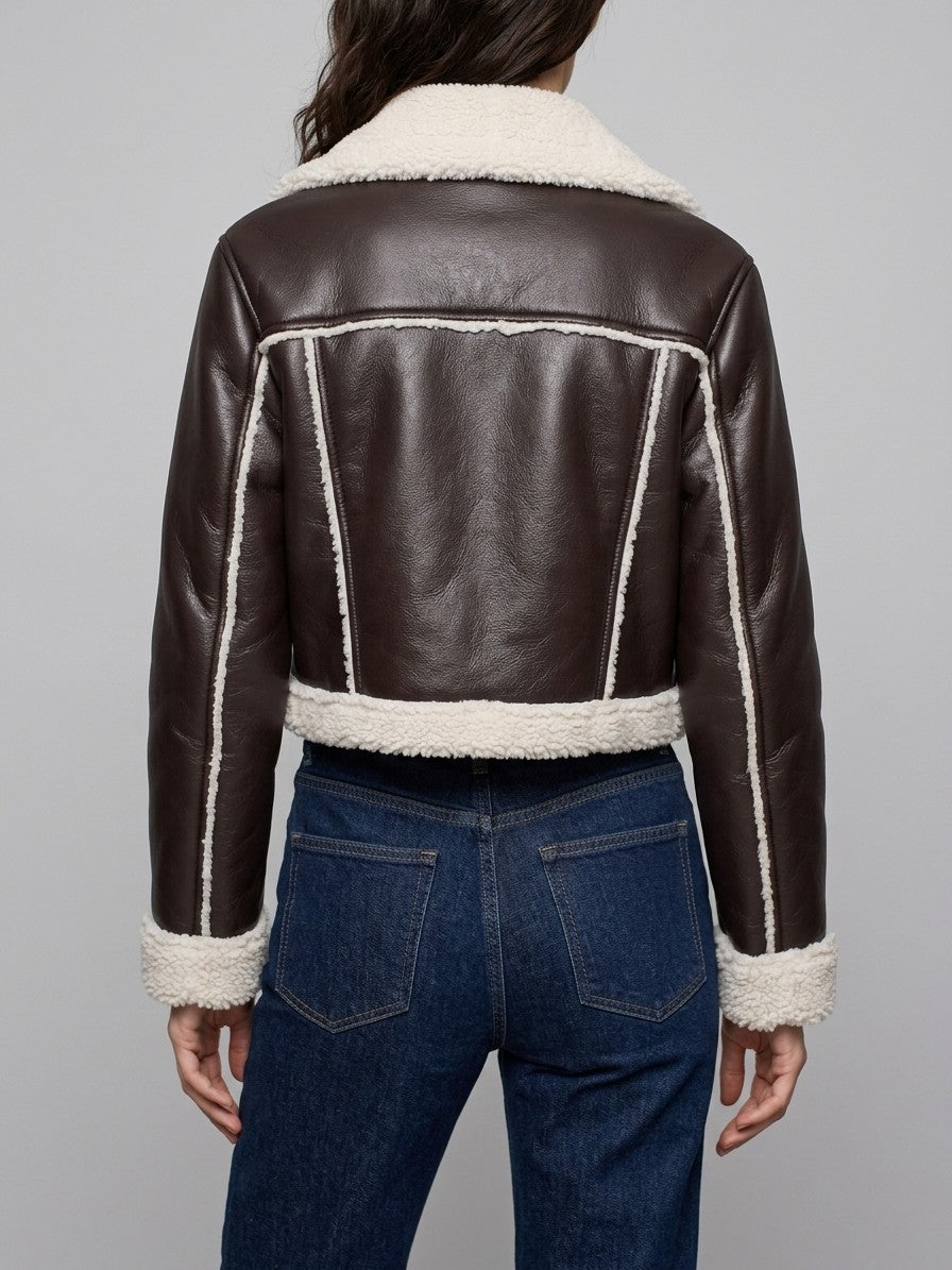 Gradara Women's Cropped Aviator Jacket — chocolate — back