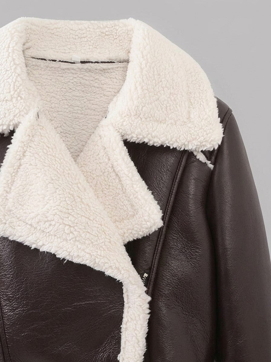 Gradara Women's Cropped Aviator Jacket — chocolate — detail-2