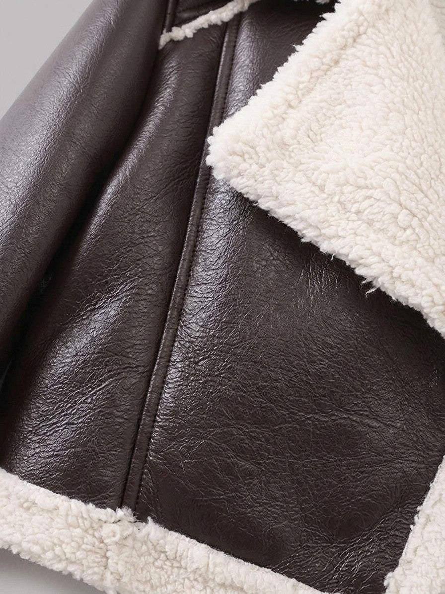 Gradara Women's Cropped Aviator Jacket — chocolate — detail