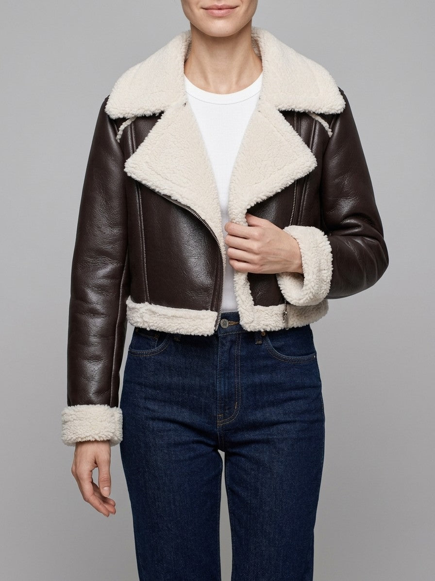Gradara Women's Cropped Aviator Jacket — chocolate — front