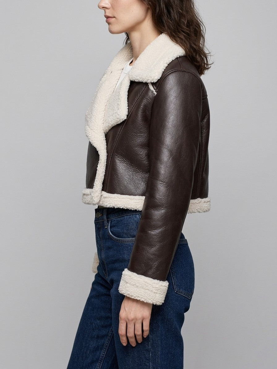 Gradara Women's Cropped Aviator Jacket — chocolate — side