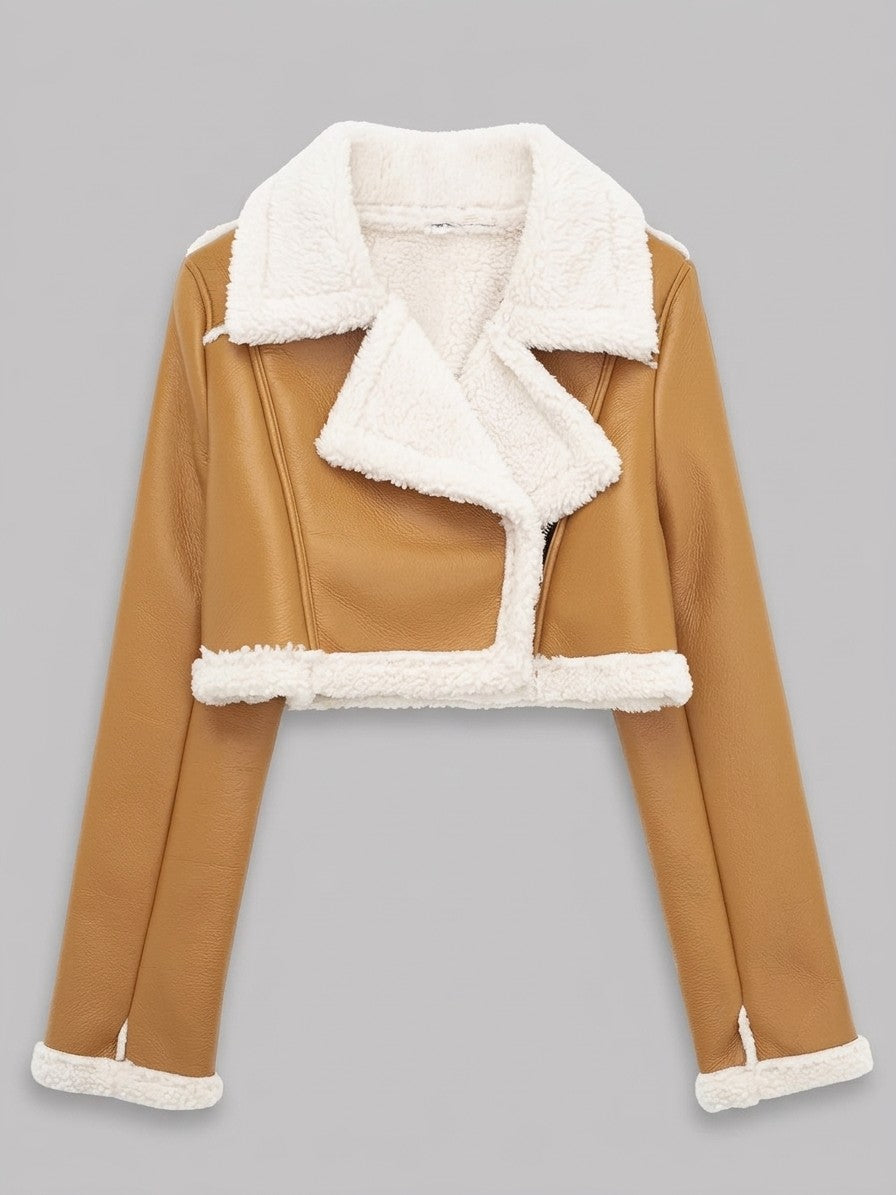 Gradara Women's Cropped Aviator Jacket — cognac — packshot