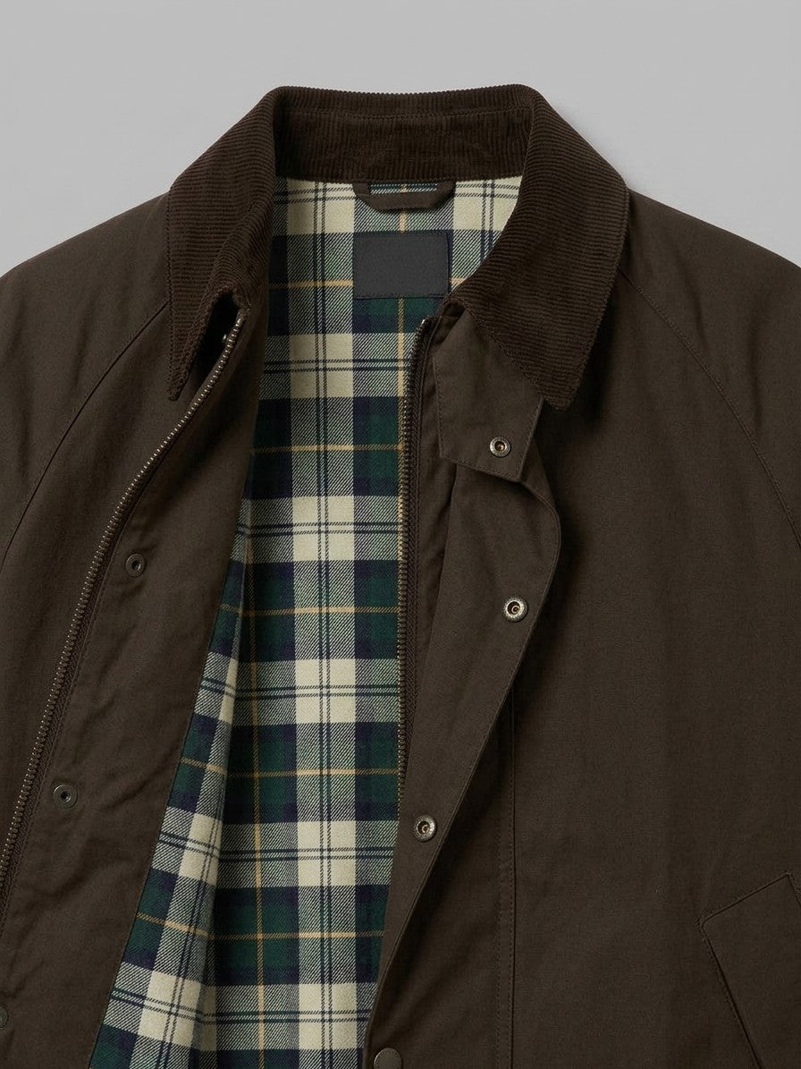 Gradisca Men's Cord-Collar Tartan-Lined Bomber Jacket — darkbrown — detail-2