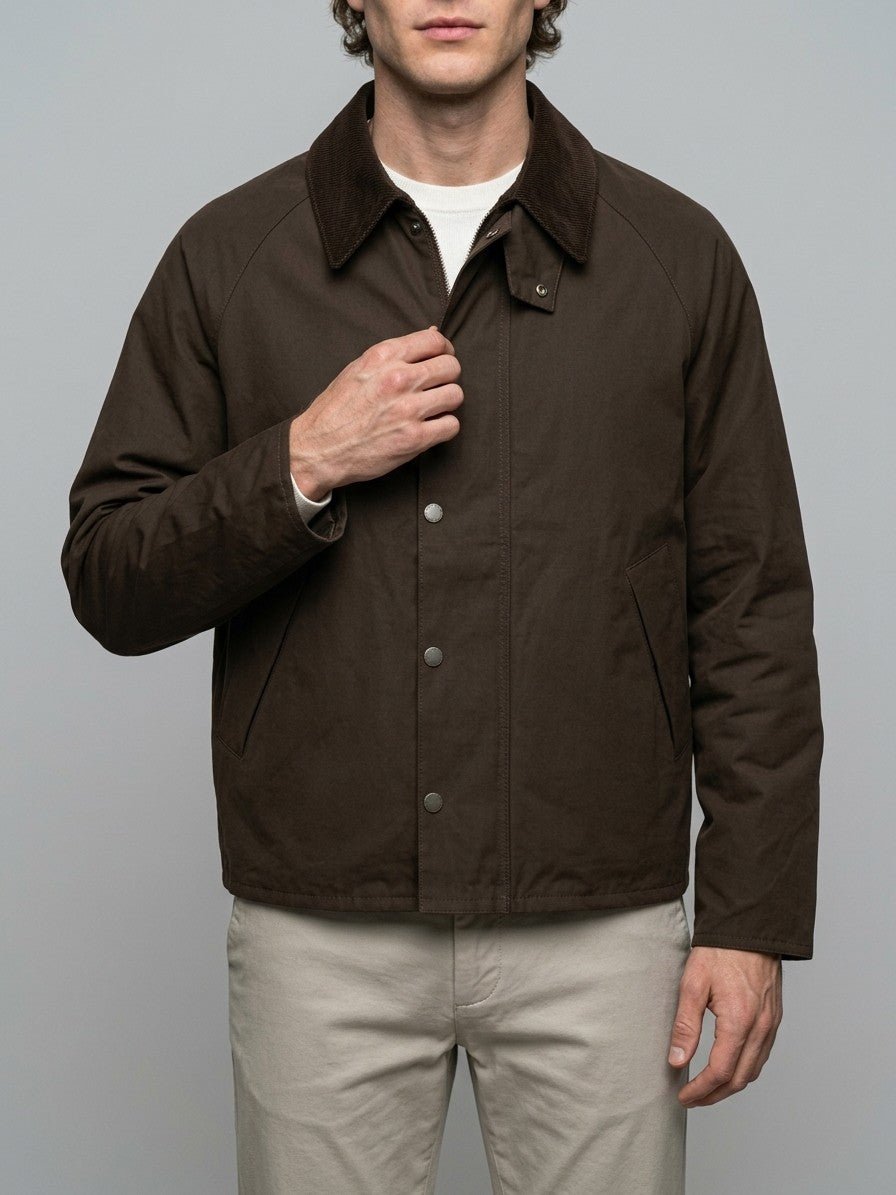 Gradisca Men's Cord-Collar Tartan-Lined Bomber Jacket — darkbrown — front