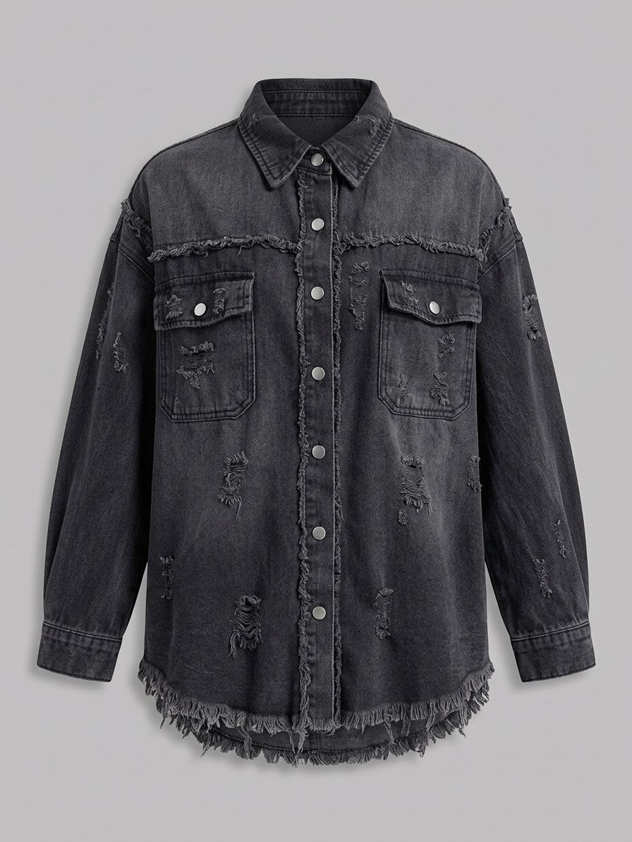 Grado Women's Distressed Denim Shirt Jacket — black — packshot