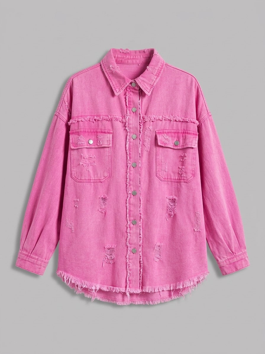 Grado Women's Distressed Denim Shirt Jacket — fuchsiapink — packshot