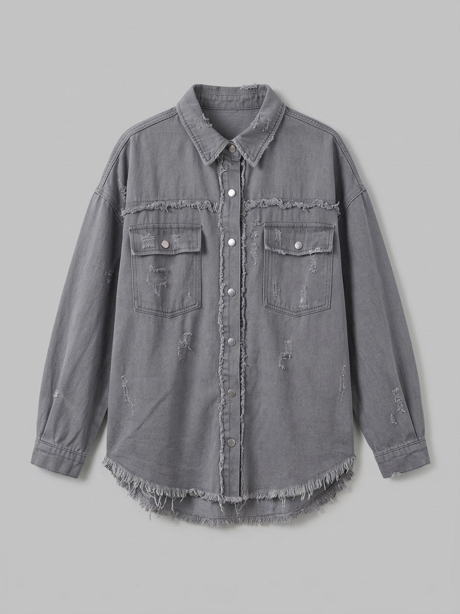 Grado Women's Distressed Denim Shirt Jacket — gray — packshot