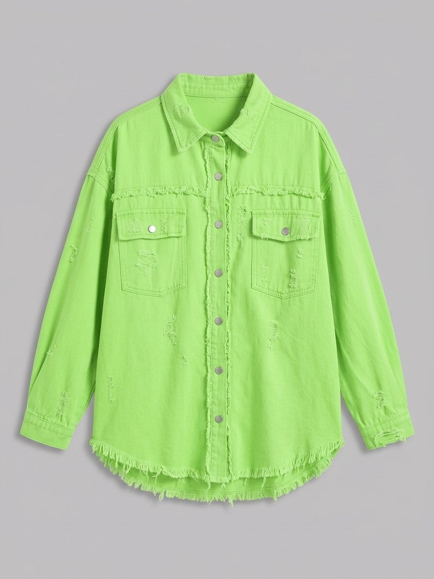 Grado Women's Distressed Denim Shirt Jacket — greenapple — packshot