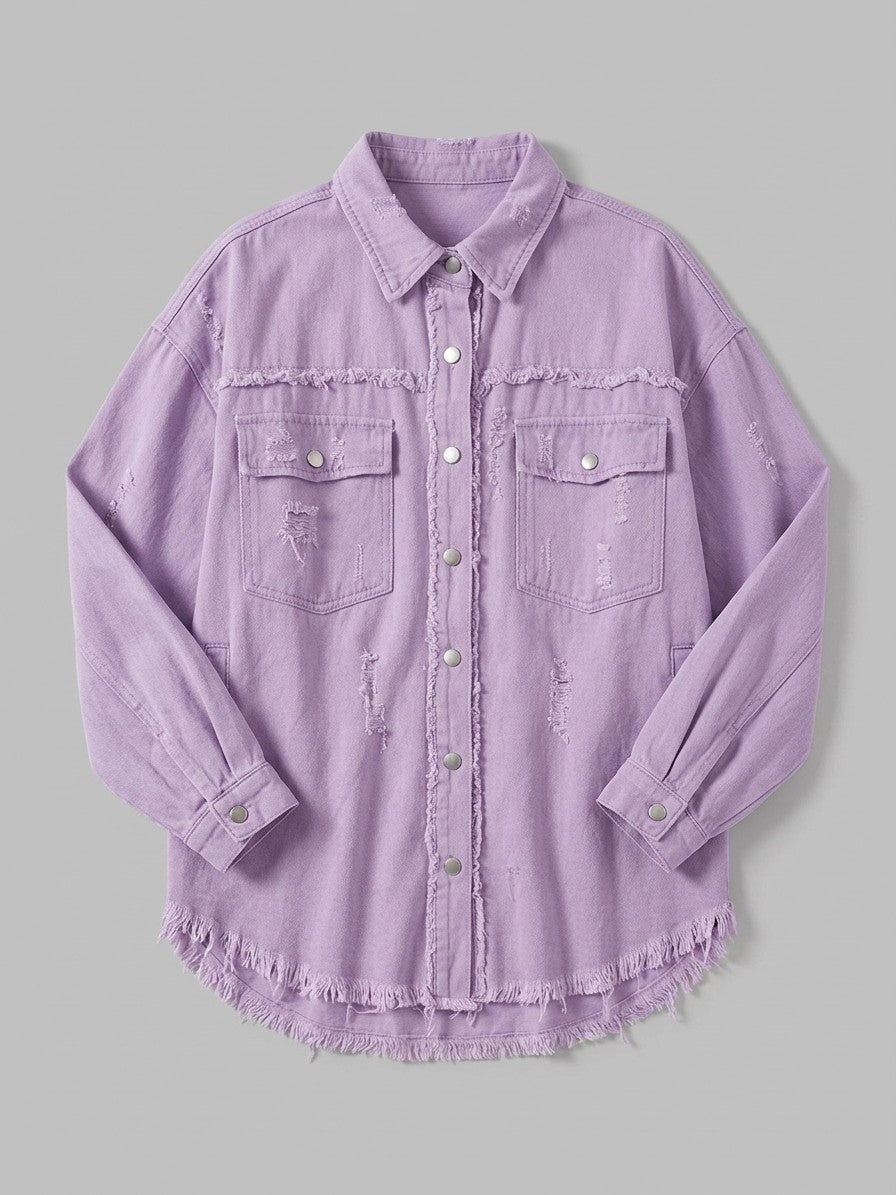 Grado Women's Distressed Denim Shirt Jacket — lavender — packshot
