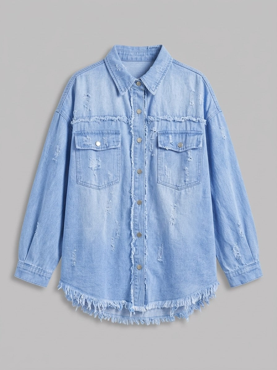 Grado Women's Distressed Denim Shirt Jacket — lightblue — packshot