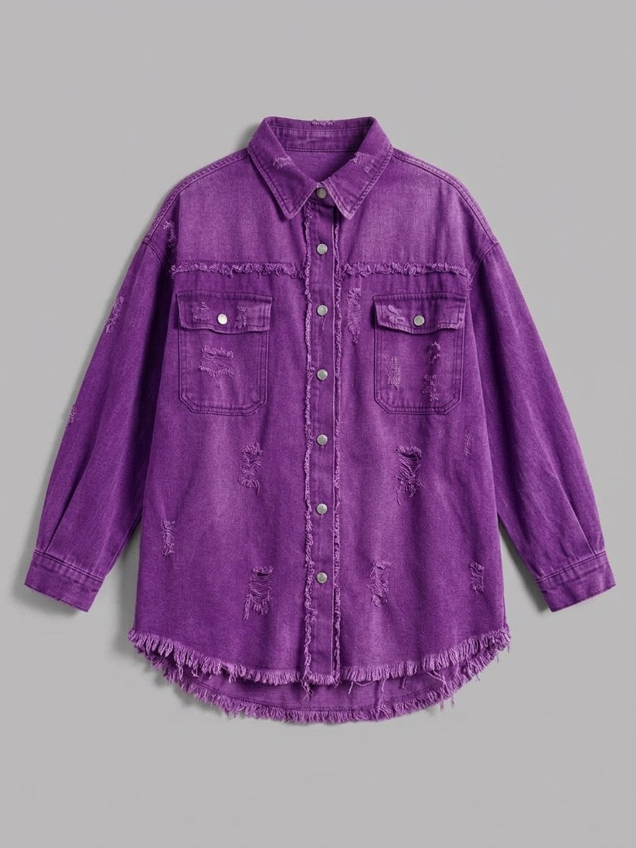 Grado Women's Distressed Denim Shirt Jacket — purple — packshot