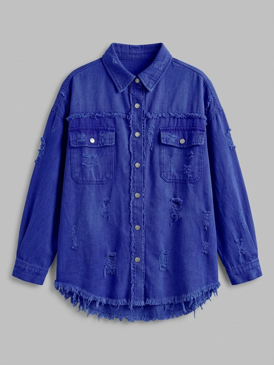 Grado Women's Distressed Denim Shirt Jacket — royalblue — packshot