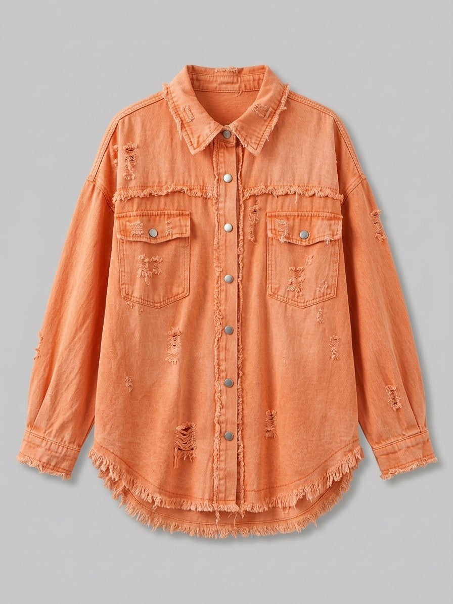 Grado Women's Distressed Denim Shirt Jacket — tangerine — packshot