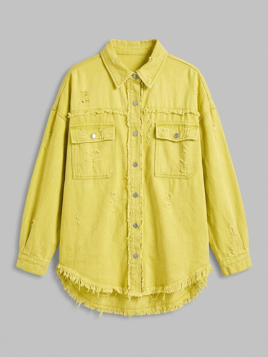 Grado Women's Distressed Denim Shirt Jacket — yellow — packshot