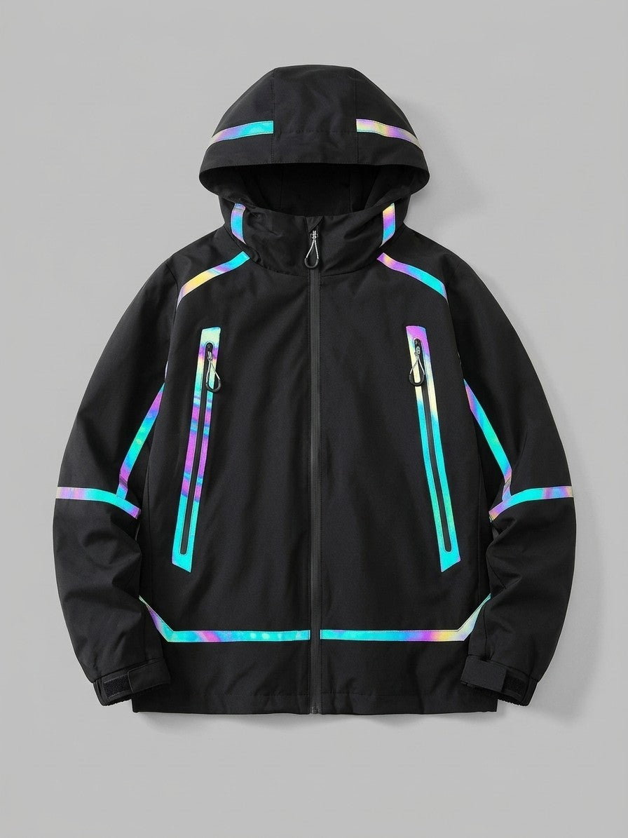 Gravedona Men's Reflective-Trim Hooded Shell Jacket — black — packshot