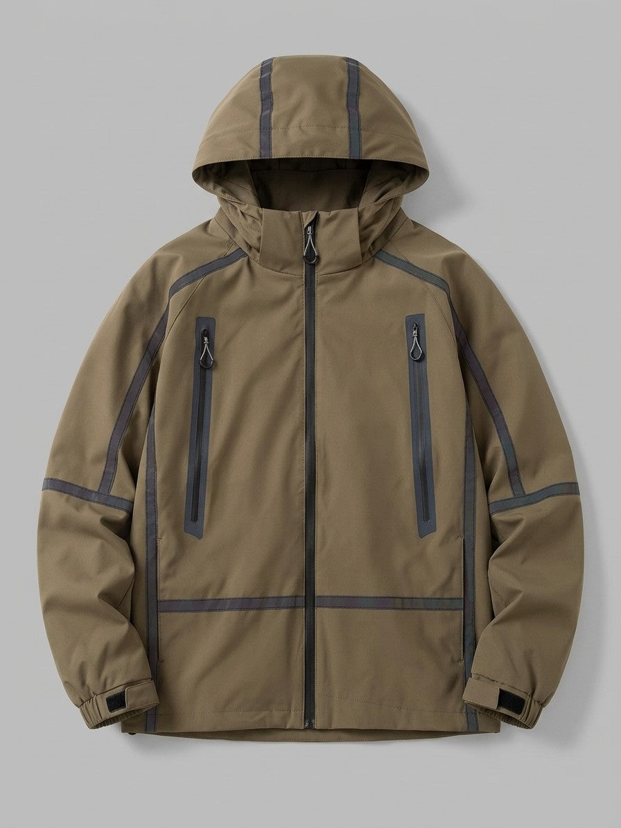 Gravedona Men's Reflective-Trim Hooded Shell Jacket — olivebrown — packshot