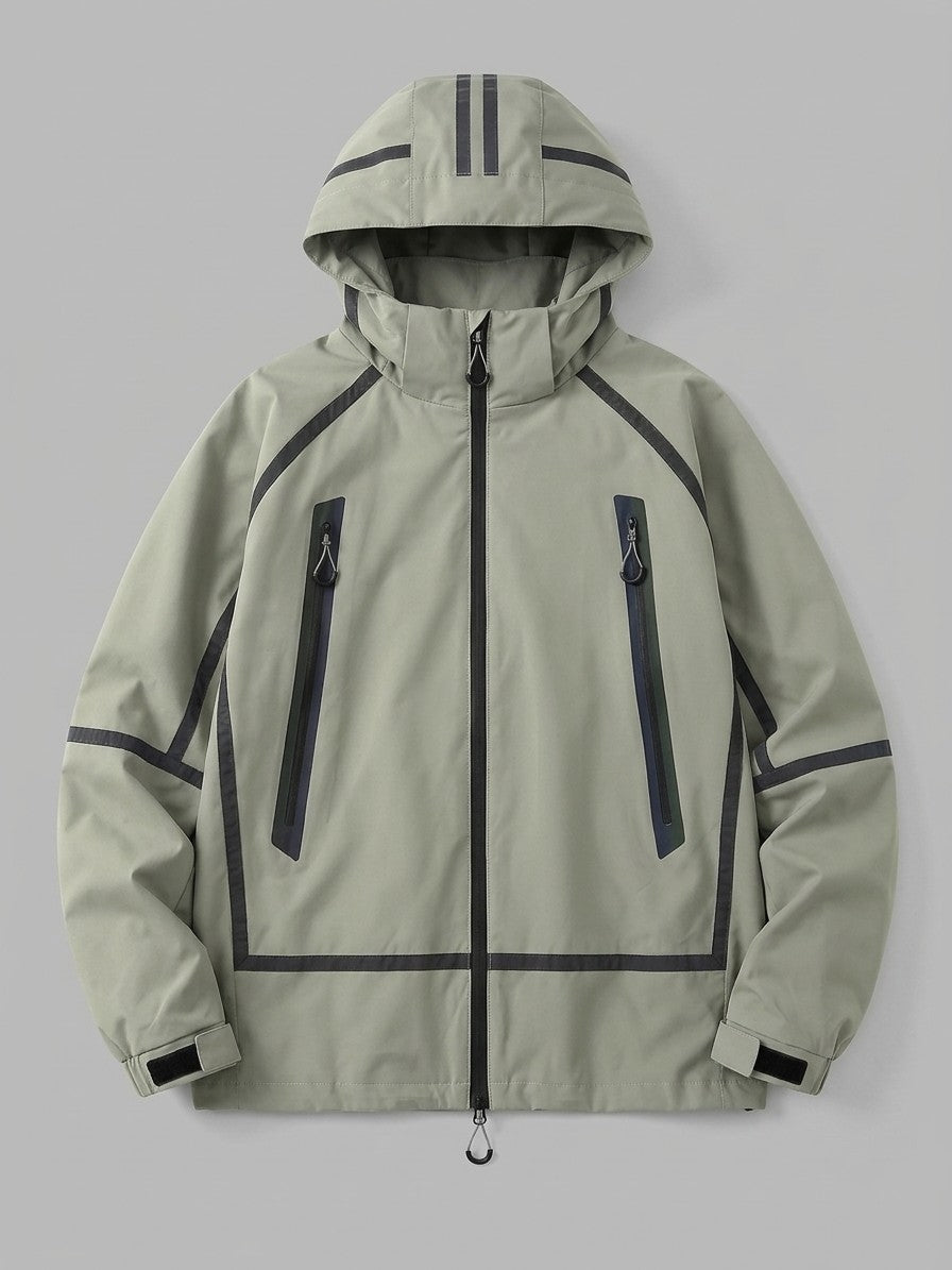 Gravedona Men's Reflective-Trim Hooded Shell Jacket — sagegreen — packshot