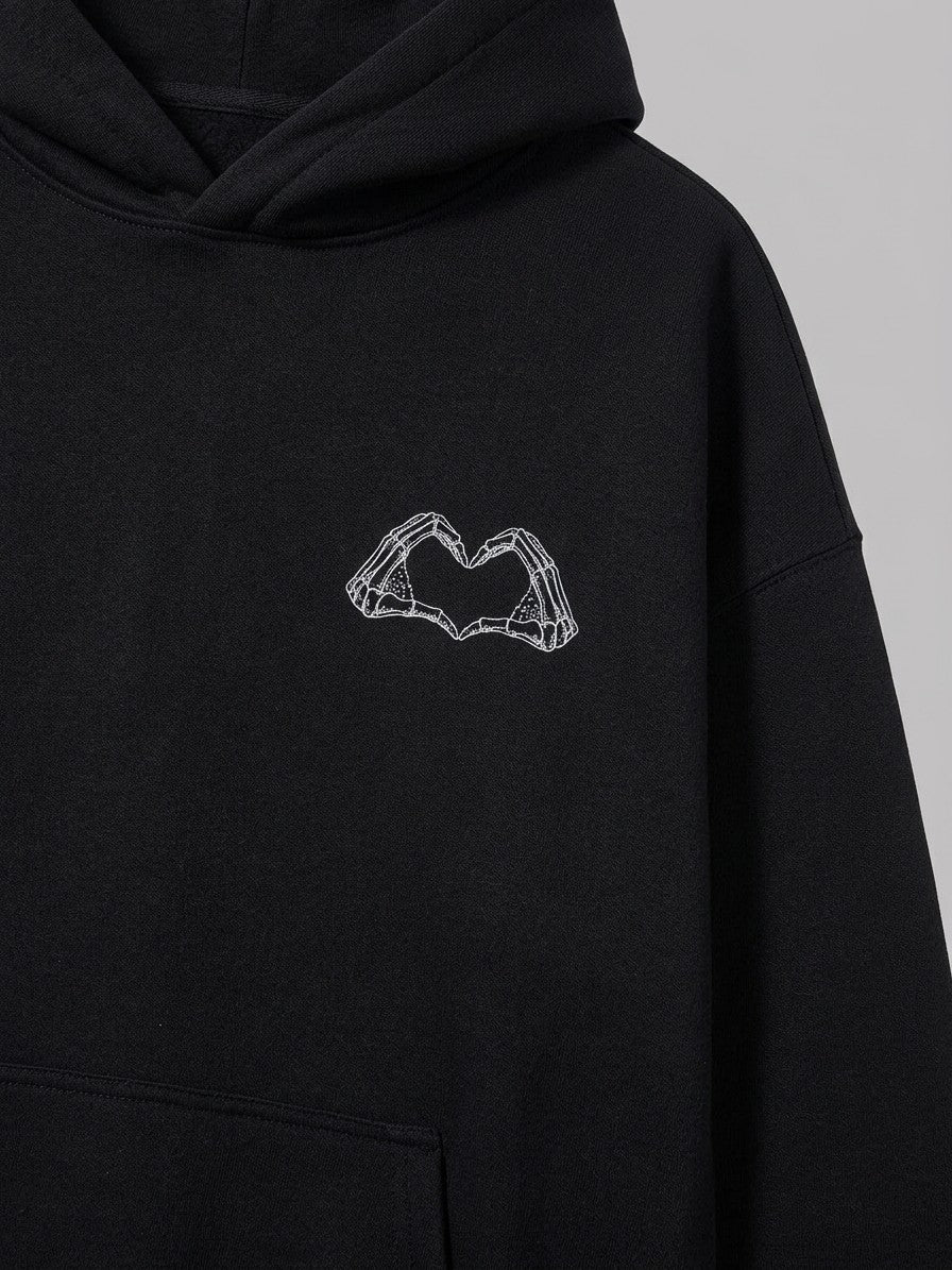 Gravina Men's Skeleton Hands Back Print Hoodie — black — detail-2