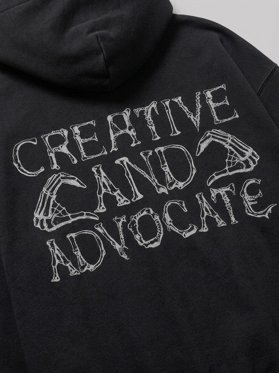 Gravina Men's Skeleton Hands Back Print Hoodie — black — detail