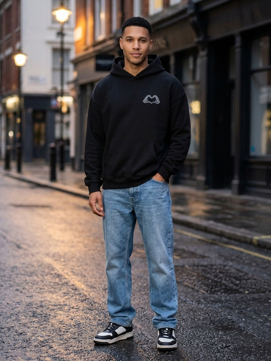 Gravina Men's Skeleton Hands Back Print Hoodie — black — lifestyle