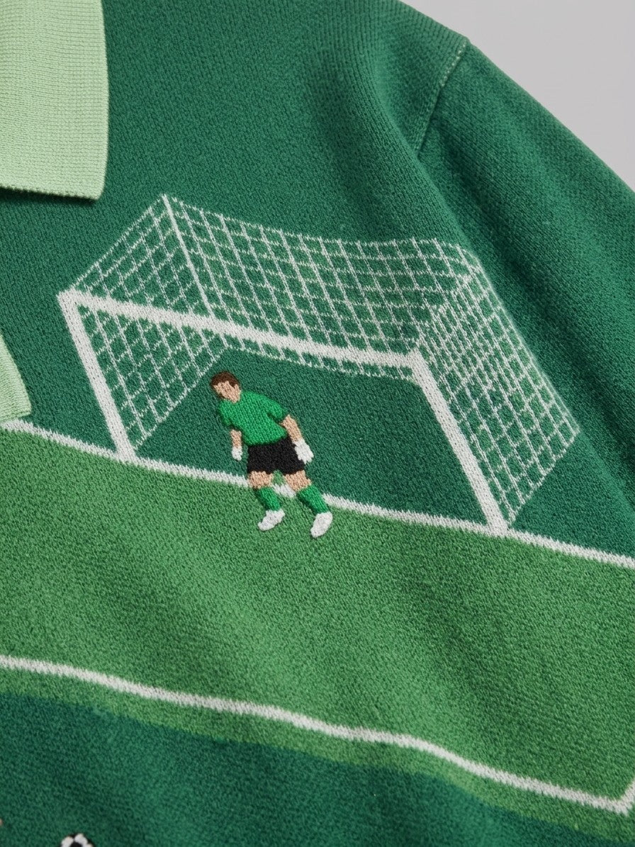 Grazzano Men's Football Pitch Knit Polo — green — detail