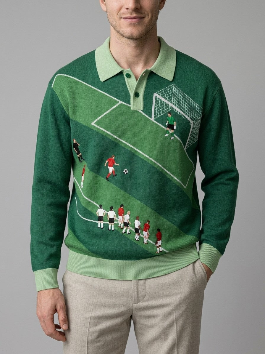 Grazzano Men's Football Pitch Knit Polo — green — front