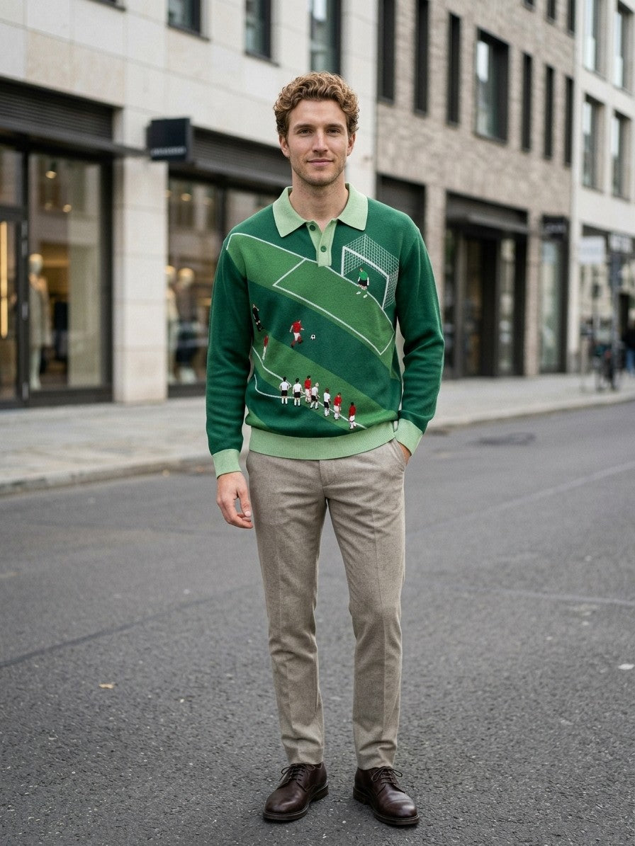 Grazzano Men's Football Pitch Knit Polo — green — lifestyle