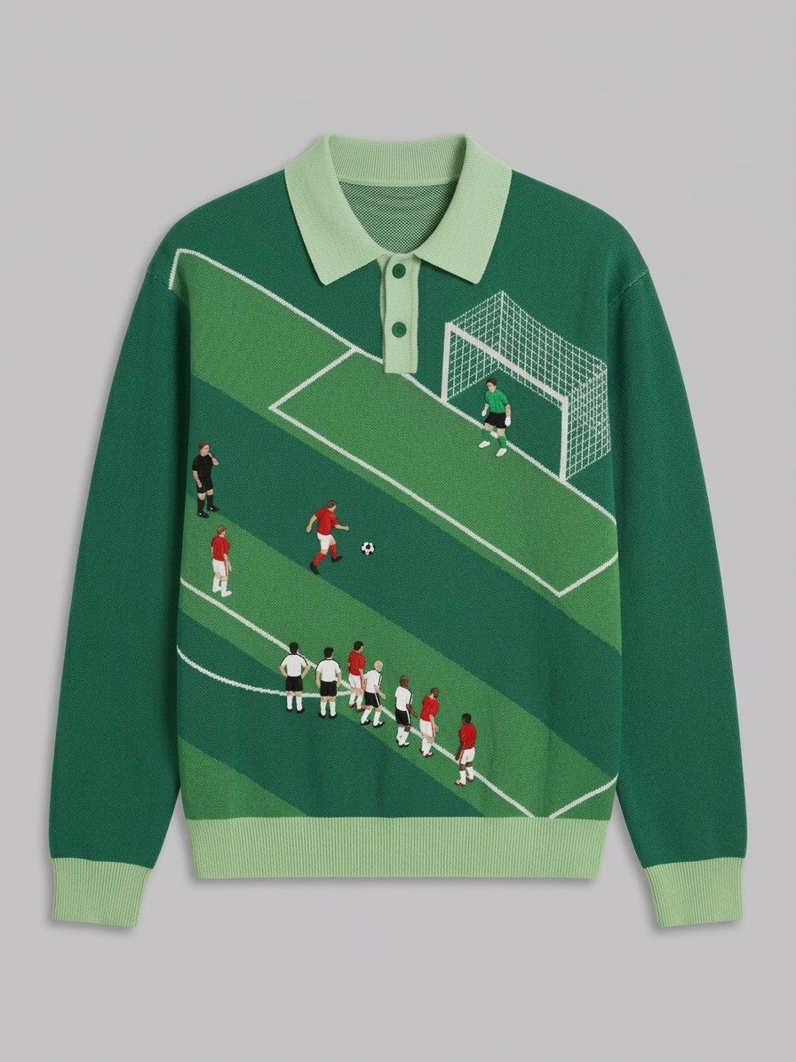 Grazzano Men's Football Pitch Knit Polo — green — packshot