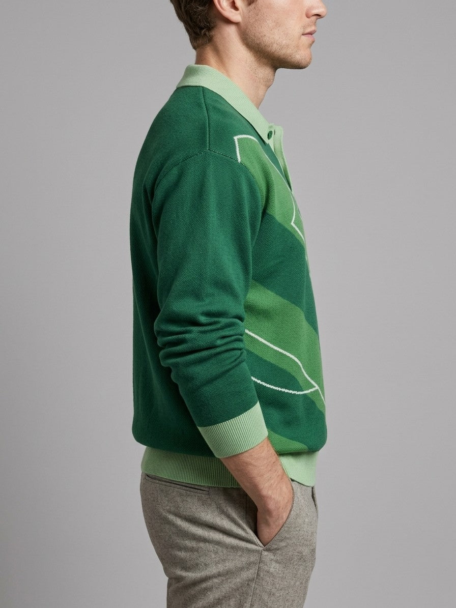 Grazzano Men's Football Pitch Knit Polo — green — side