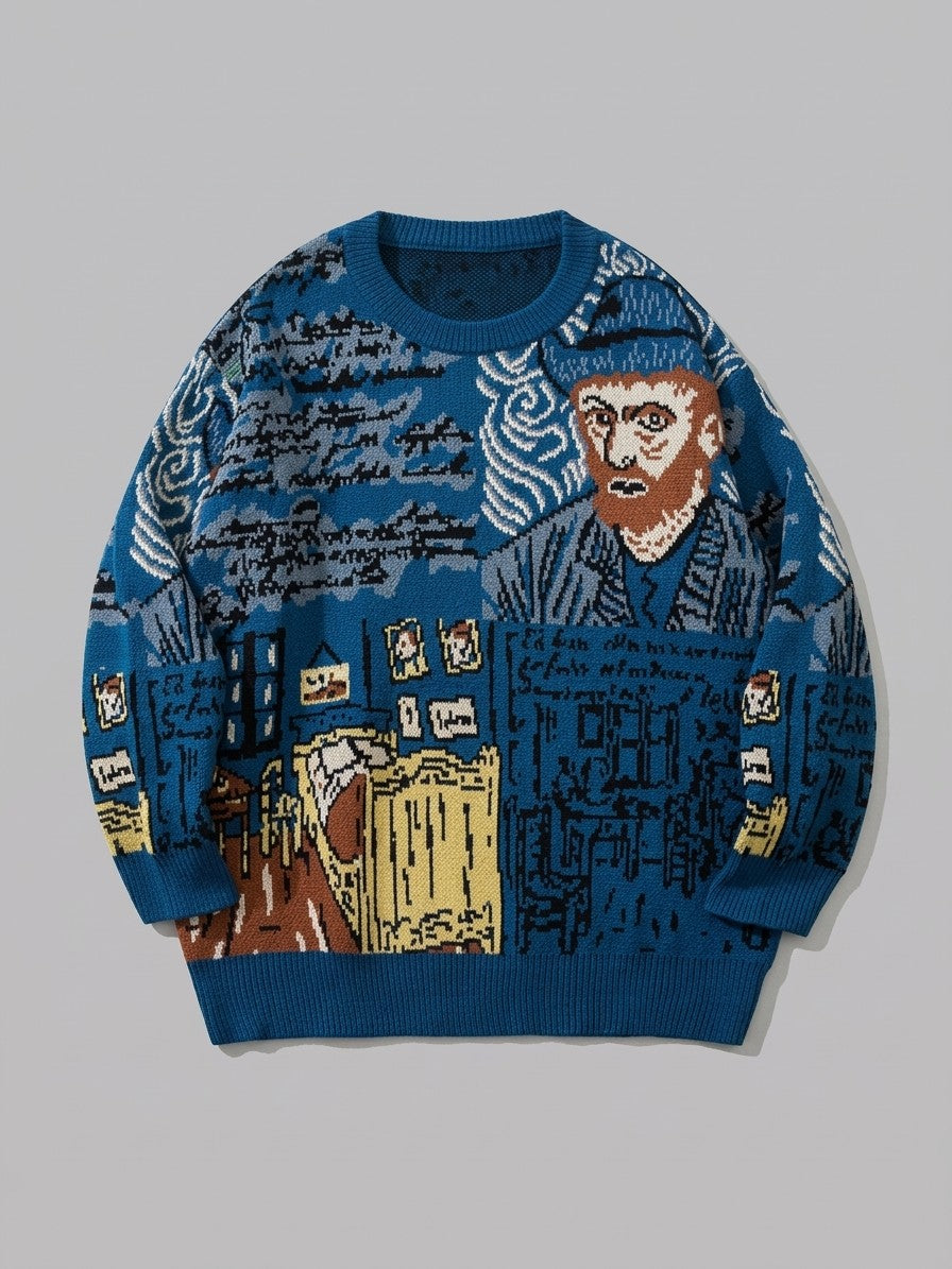 Greve Men's Painter's Portrait Jacquard Sweater — cobaltblue — packshot