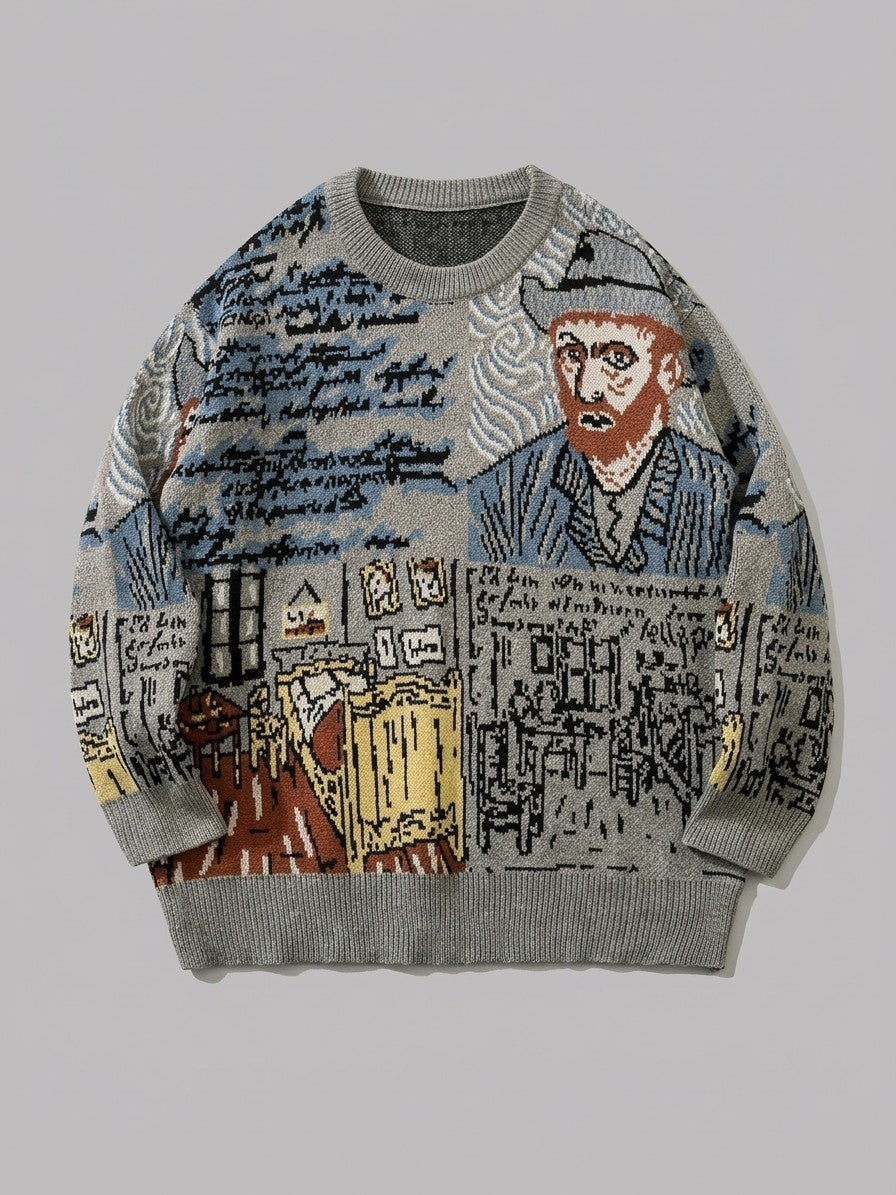 Greve Men's Painter's Portrait Jacquard Sweater — grey — packshot