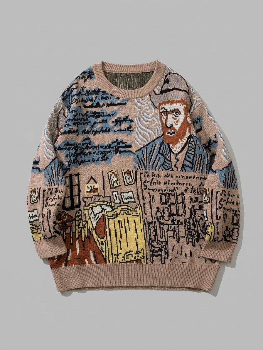Greve Men's Painter's Portrait Jacquard Sweater — taupe — packshot