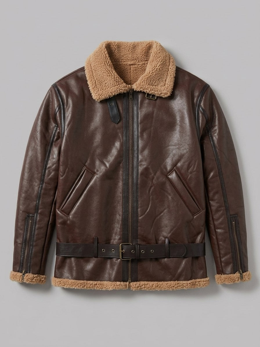 Grosseto Men's Belted Sherpa-Collar Aviator Jacket — brown — packshot