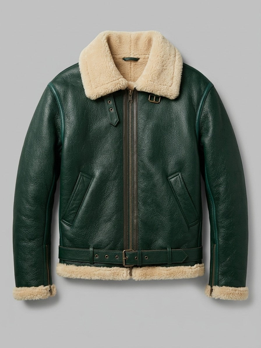 Grosseto Men's Belted Sherpa-Collar Aviator Jacket — darkgreen — packshot
