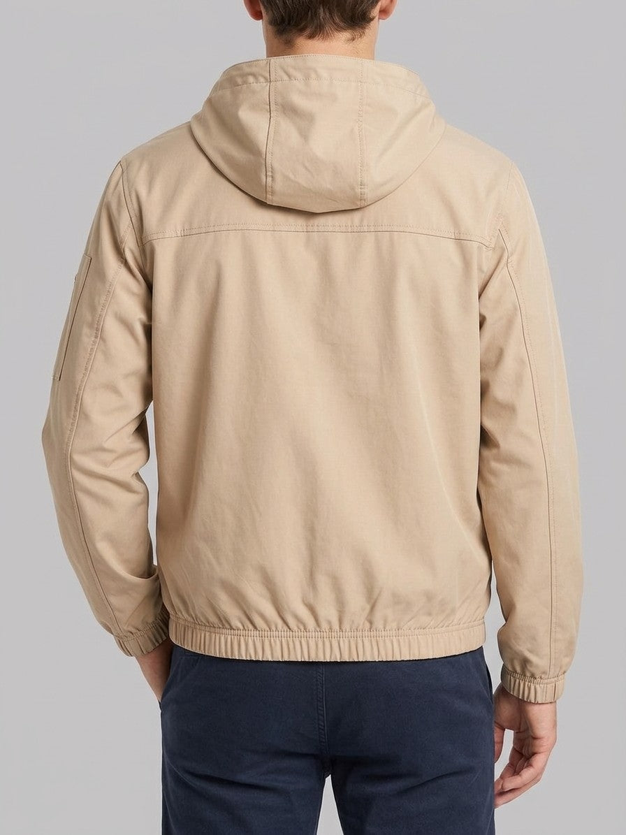Grottaferrata Men's Hooded Softshell Bomber Jacket — khaki — back