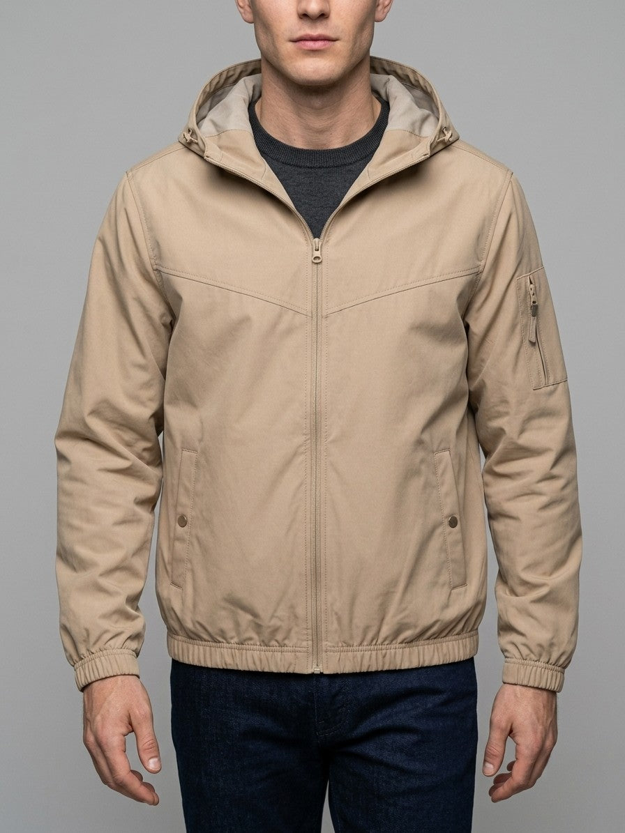 Grottaferrata Men's Hooded Softshell Bomber Jacket — khaki — front