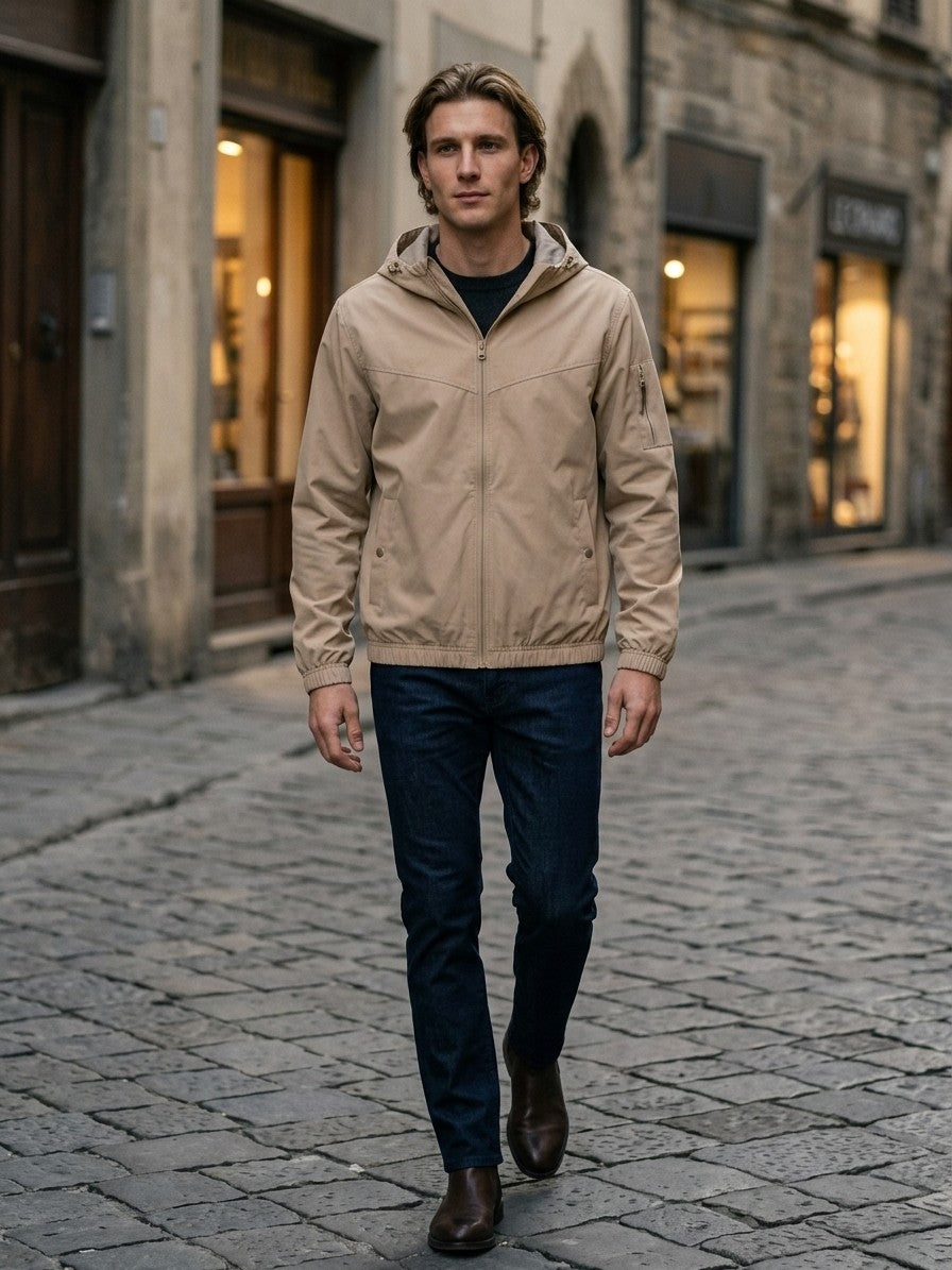 Grottaferrata Men's Hooded Softshell Bomber Jacket — khaki — lifestyle