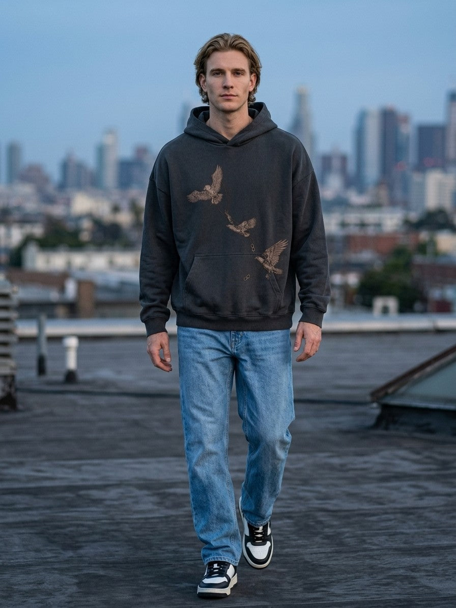 Grottaglie Men's Soaring Eagles Graphic Hoodie — darkgray — lifestyle
