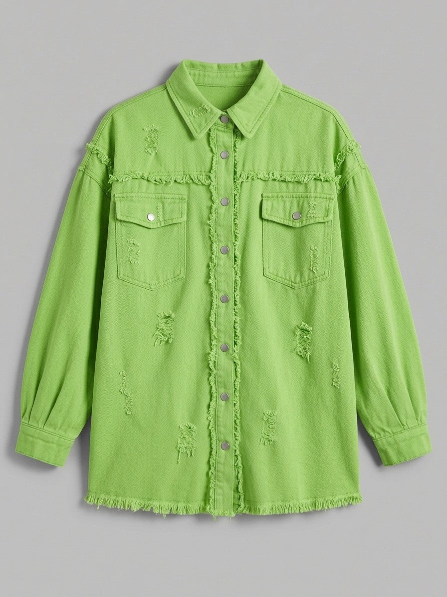 Grottammare Women's Oversized Frayed Denim Shacket — lightgreen — packshot