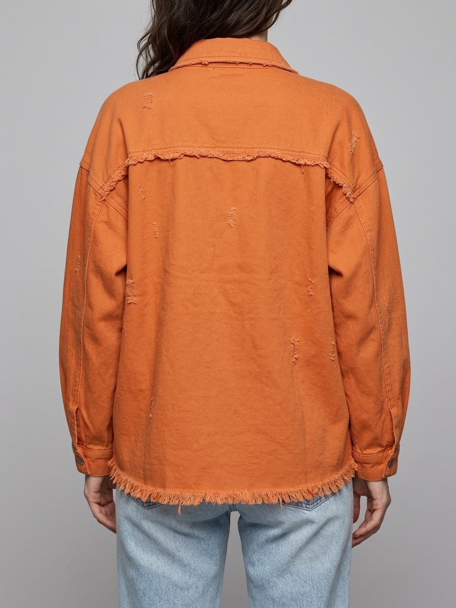 Grottammare Women's Oversized Frayed Denim Shacket — orange — back