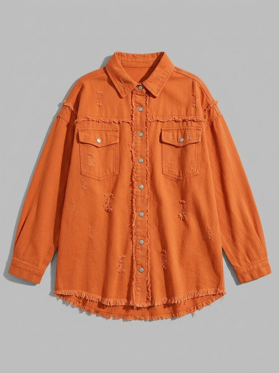 Grottammare Women's Oversized Frayed Denim Shacket — orange — packshot