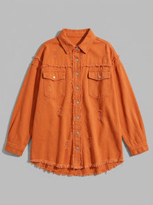 Grottammare Women's Oversized Frayed Denim Shacket