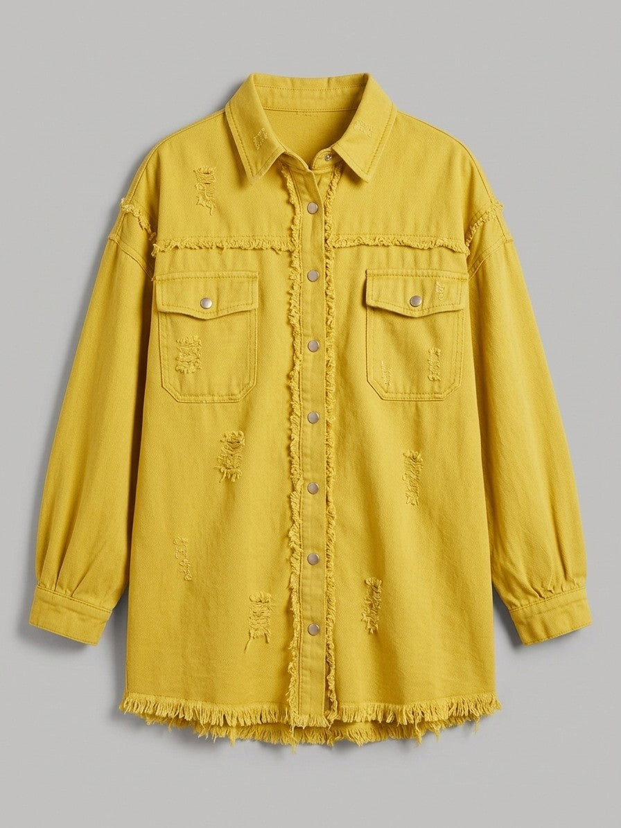 Grottammare Women's Oversized Frayed Denim Shacket — yellow — packshot