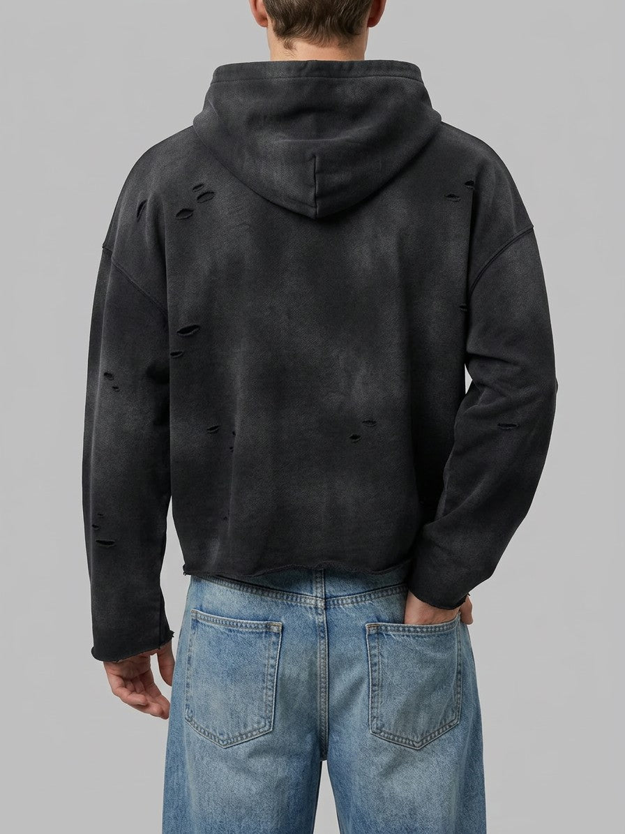Guastalla Men's Distressed Starry Mountain Hoodie — black — back
