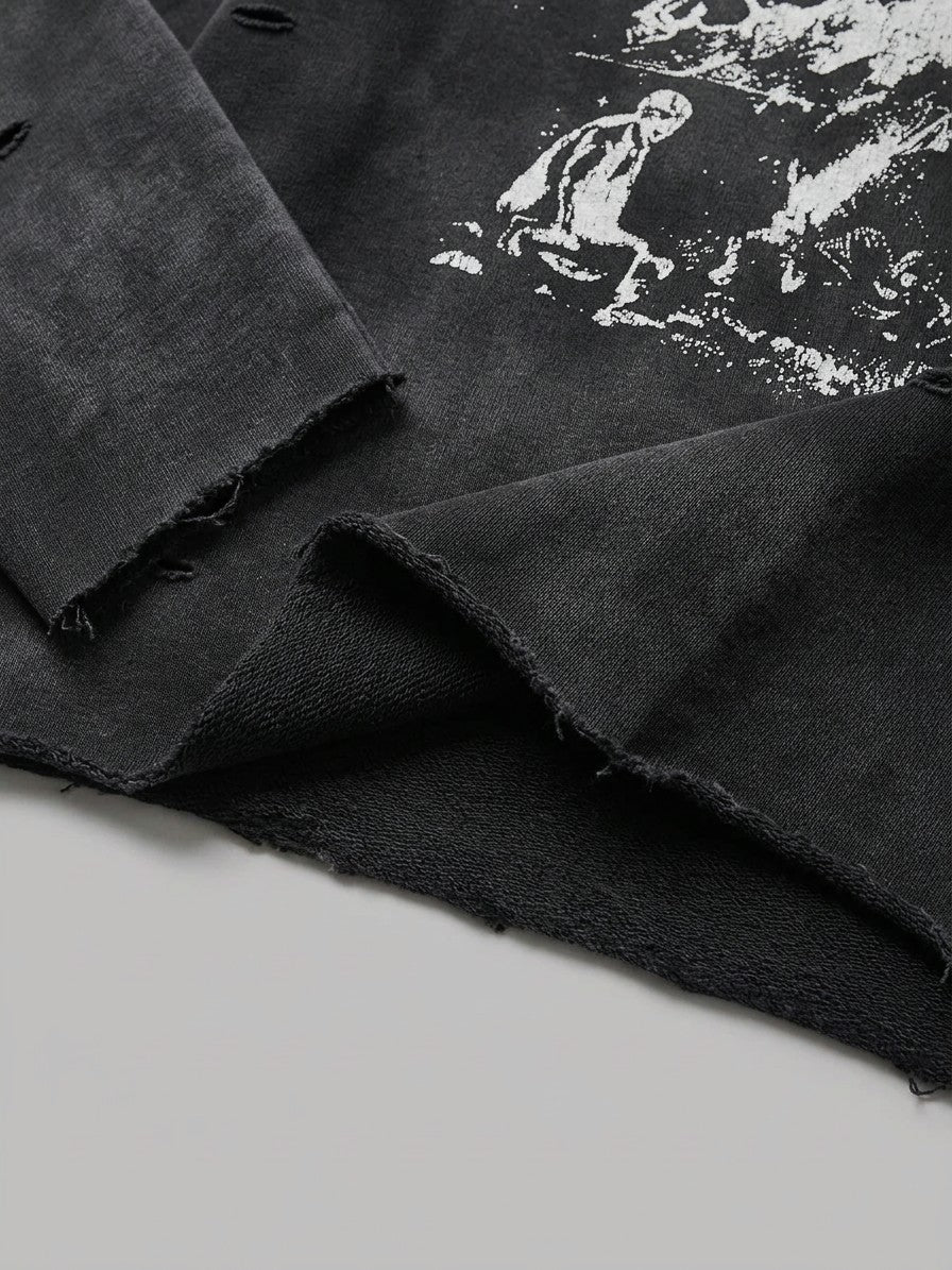 Guastalla Men's Distressed Starry Mountain Hoodie — black — detail-collar