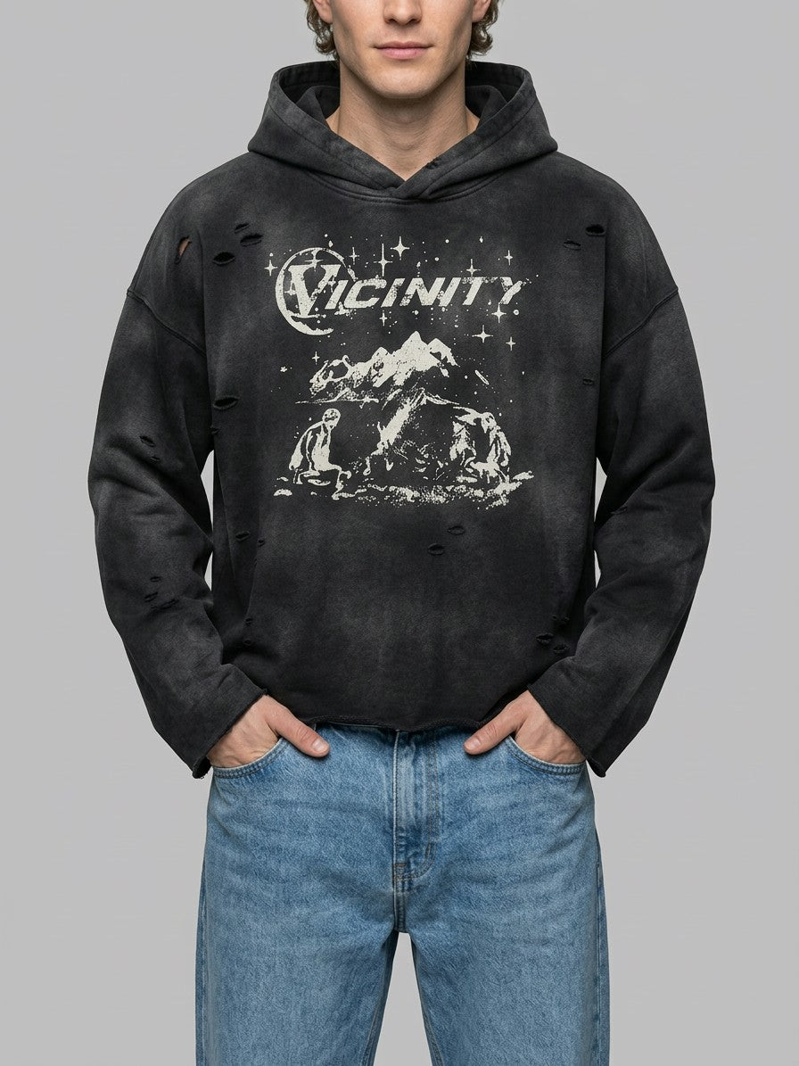 Guastalla Men's Distressed Starry Mountain Hoodie — black — front