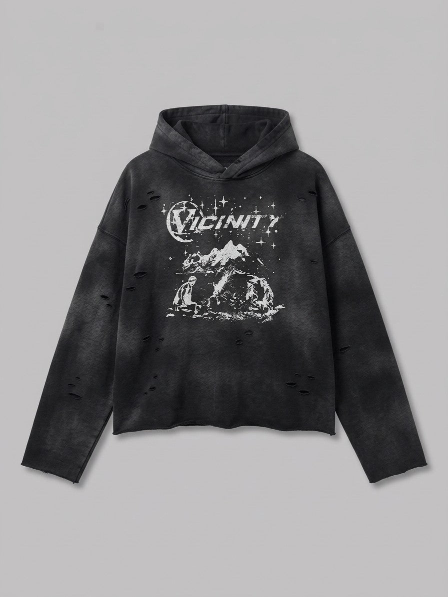Guastalla Men's Distressed Starry Mountain Hoodie — black — packshot
