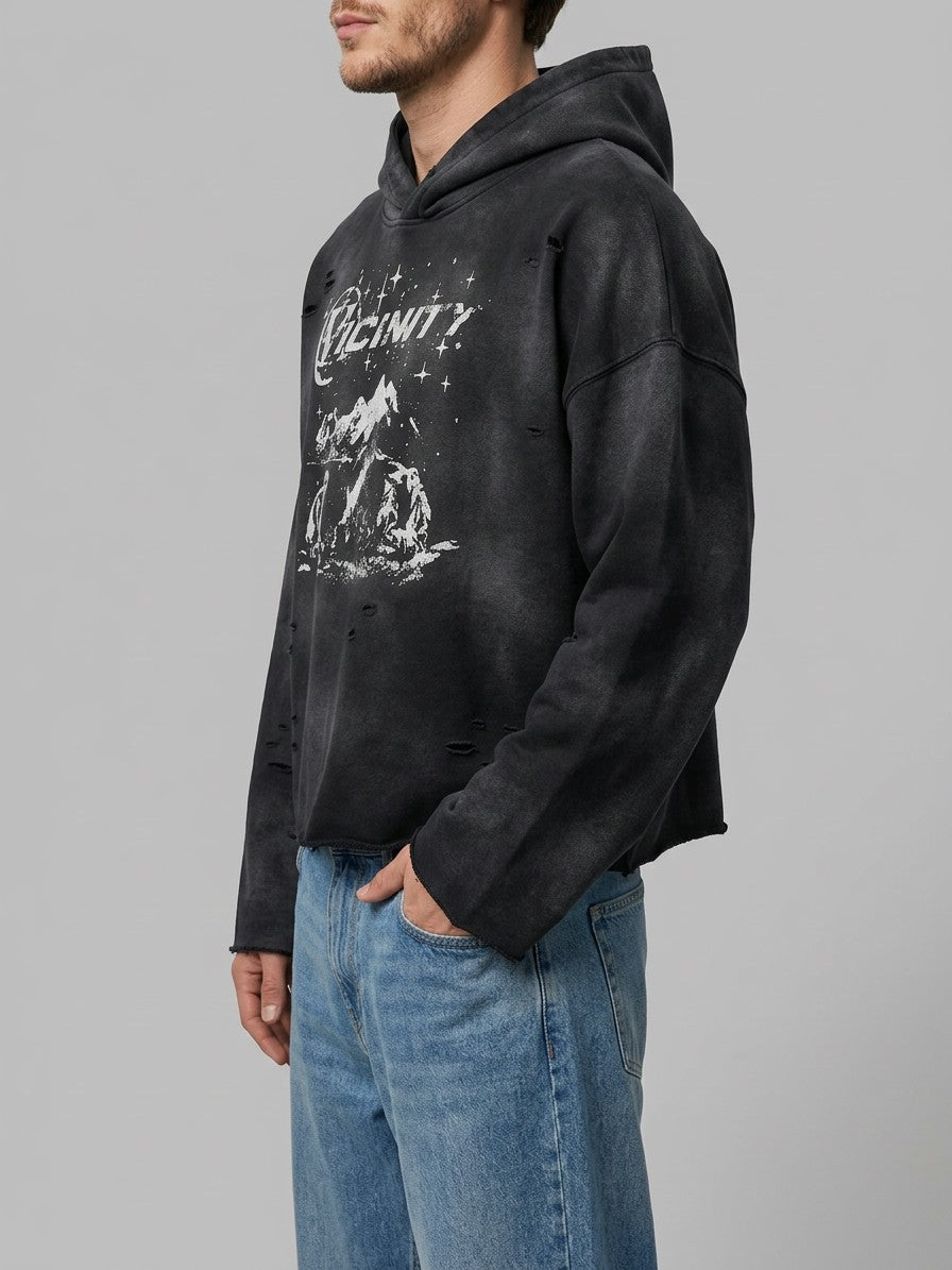 Guastalla Men's Distressed Starry Mountain Hoodie — black — side